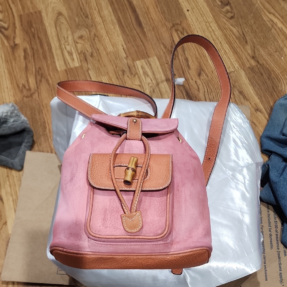 Gucci Pink and orange, custom dyed Leather and suade mini backpack